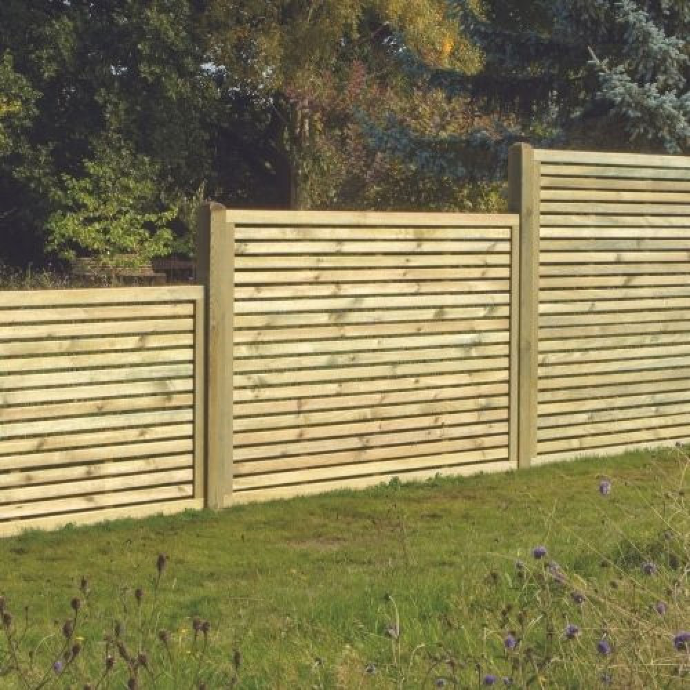 6FT x 6FT Horizontal Single Slatted Fence Panel - Pressure Treated Green
