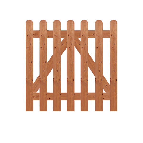Brown Pressure Treated 0.9M x 0.9M Round Top Picket Gate