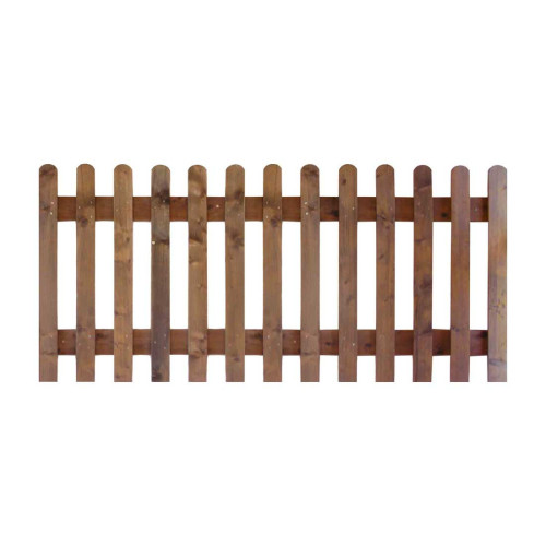 6FT x 3FT Round Top Picket Fence Panel - Pressure Treated Brown