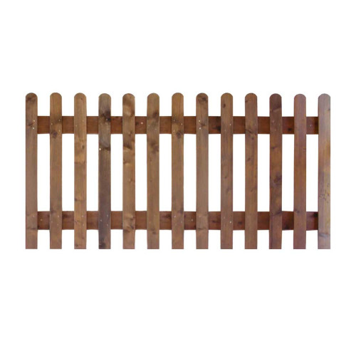 6FT x 4FT Round Top Picket Fence Panel - Pressure Treated Brown